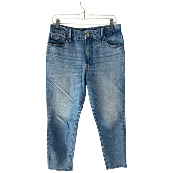 Good  American Good Girlfriend Frayed Jeans In Blue942 Size 6/28 - Picture 1 of 6